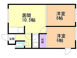 フォーセブンマンション 2DKの間取図画像