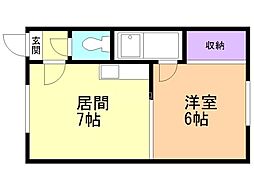 サウス2条ハイツB 1DKの間取図画像