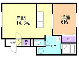 ブルームB 1LDKの間取図画像