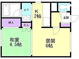 第2サクライコーポ 1LDKの間取図画像