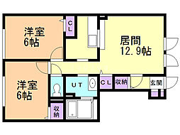カーサ・ヴェルデ 2LDKの間取図画像