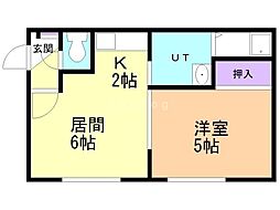 ジュネス7・3 1DKの間取図画像