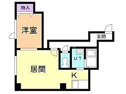 リッツ豊岡 1LDKの間取図画像