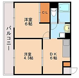 シーサイドヴィラ津屋崎II 2階2DKの間取り