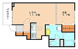 JR鹿児島本線 赤間駅 徒歩31分の賃貸アパート 1階1LDKの間取り