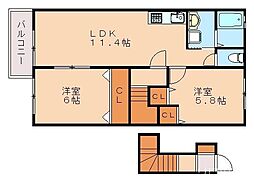 JR鹿児島本線 東郷駅 バス10分 宗像大社前下車 徒歩7分の賃貸アパート 2階2LDKの間取り