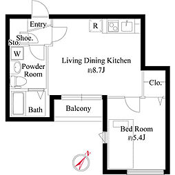 オークプレイス三軒茶屋 1LDKの間取図画像