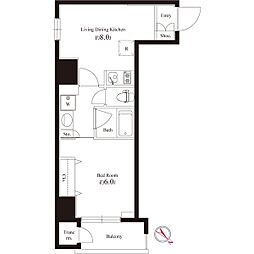 オリーブマンション荒川 1LDKの間取図画像