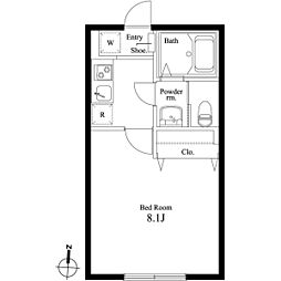 フォレストツインハウスS棟 1Kの間取図画像