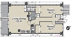 シティレジデンスKamiko 2LDKの間取図画像