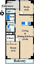 リバーハイツ 2LDKの間取図画像