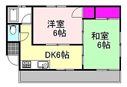 大原マンション 2DKの間取図画像