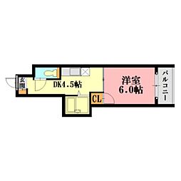 エオス舟入 1Kの間取図画像