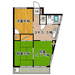 第2磯貝ビル 2階3DKの間取り