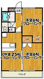 リシェス北町 2DKの間取図画像