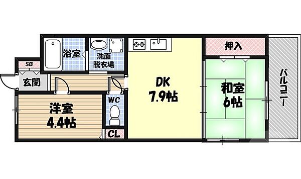 オルゴグラート放出 ｜大阪府大阪市鶴見区放出東1丁目(賃貸マンション2DK・2階・44.59㎡)の写真 その2