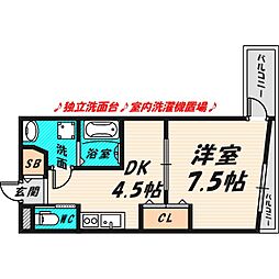 グランディール21 1DKの間取図画像