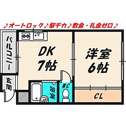 エクセーラ森小路 1DKの間取図画像