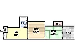 鶴見マンション 2DKの間取図画像