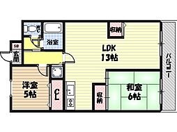 レジョンドール鶴見緑地 2LDKの間取図画像
