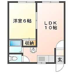 Mハイツ若草3 1LDKの間取図画像