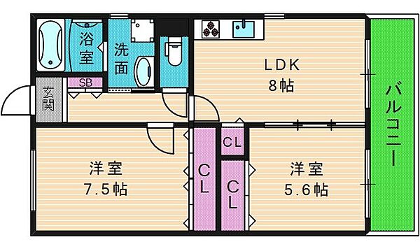 エレガンス川上 ｜大阪府大阪市東成区大今里南2丁目(賃貸マンション2LDK・5階・50.16㎡)の写真 その2