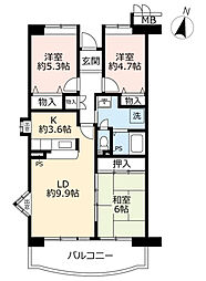 UR都市機構アーバンラフレ小幡2号棟 3LDKの間取図画像