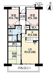 UR都市機構アーバンラフレ小幡5号棟 3LDKの間取図画像