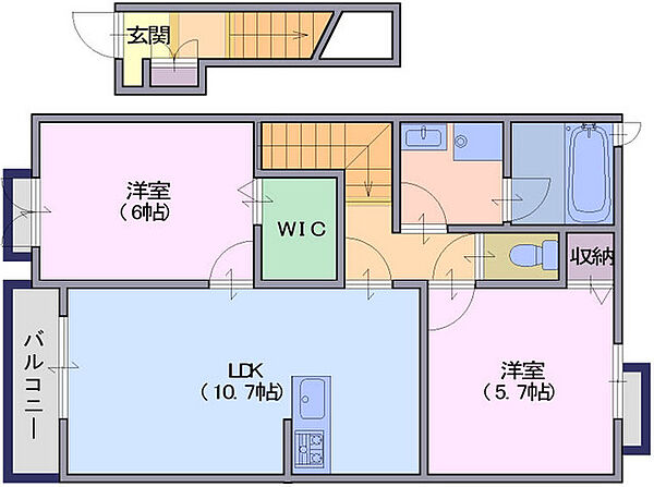 シエルブルー2 ｜奈良県天理市櫟本町(賃貸アパート2LDK・2階・57.64㎡)の写真 その2