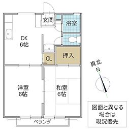コーポ鮎川 2DKの間取図画像
