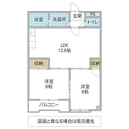 エスペランス大みか 2LDKの間取図画像