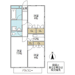 スカイハイツビル 3Kの間取図画像