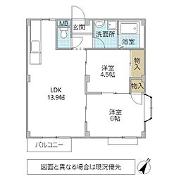 エルディム石崎3 2LDKの間取図画像