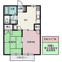 プライムハイツ2 2DKの間取図画像