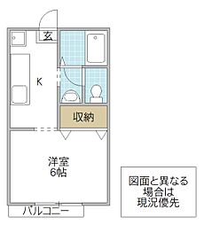 カワマタハイツA 1Kの間取図画像