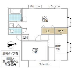 シーウィンドハイツ 2LDKの間取図画像