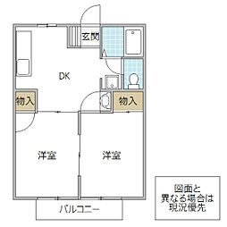 DR壱番館 2DKの間取図画像