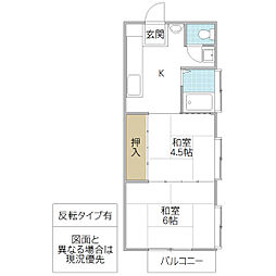 ワタナベハイツ 2Kの間取図画像