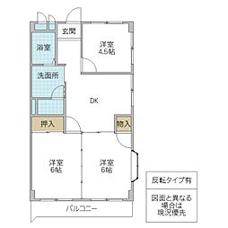 ハイツSTI D棟 2階3DKの間取り