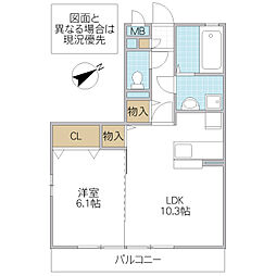 コスモパークC 1LDKの間取図画像