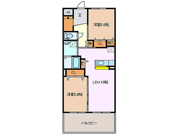 グレイスヒルズマキタ 102｜三重県四日市市蒔田３丁目(賃貸マンション2LDK・1階・59.40㎡)の写真 その2