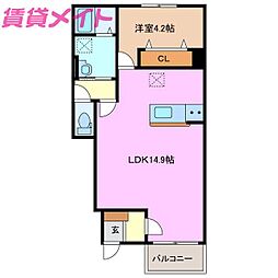 ベレッツァ四日市伊坂台 1階1LDKの間取り