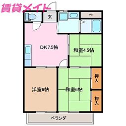 シティーハイツキャッスルB 3DKの間取図画像