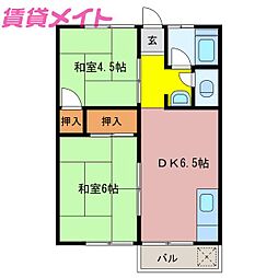 森アパート東棟 2DKの間取図画像