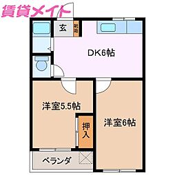 サンリッチ生桑 2DKの間取図画像