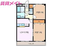 ルシェンテ下之宮 2LDKの間取図画像