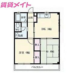 レジデンス三石塚 2DKの間取図画像