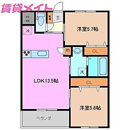 コルンムーメ 2LDKの間取図画像
