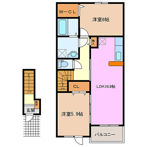 三重県桑名市大字小泉(賃貸アパート2LDK・2階・57.21㎡)の写真 その2