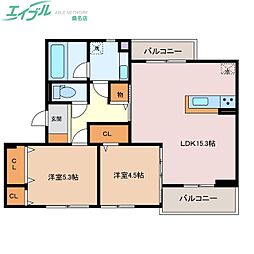 D-chambre新矢田 3階2LDKの間取り
